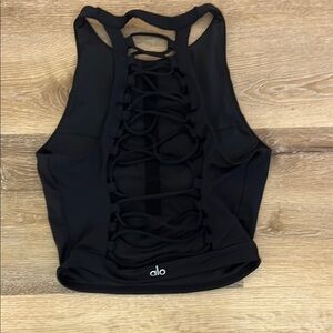 Alo Yoga Black Lace-Up Back Athletic Crop. Size medium